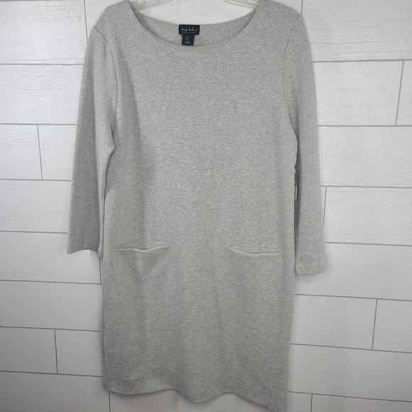 Nicole Miller New York Dress Gray Large 3/4 Sleeve Pockets Stretch Knit Short - Picture 5 of 8